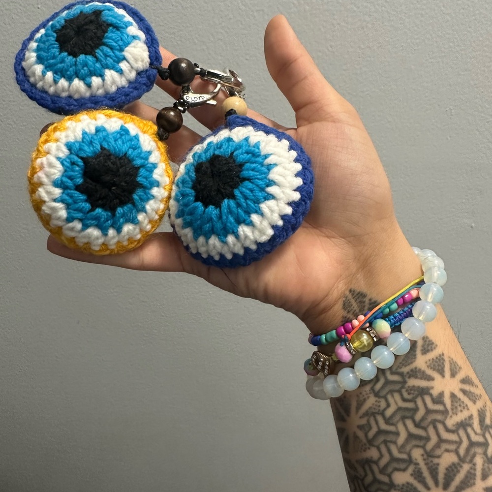 Handcrafted Evil Eye Keychain Set - Blue, White, Black